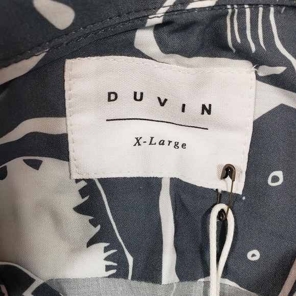 Duvin Design Company Shirt Mens XL Blue White Jaws‎ Shark Print Button Up Casual - Picture 3 of 8